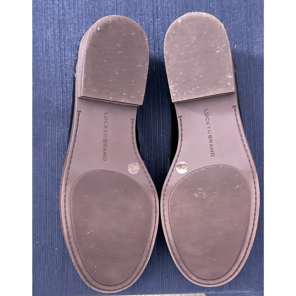 Lucky Brand Black Leather Preppy Penny Loafers 8.5M Scalloped Trim Dark Academia - Picture 7 of 9